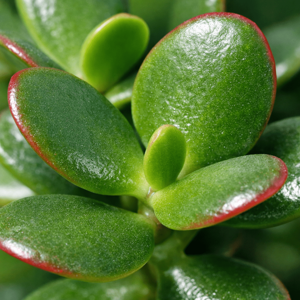 Thick green succulent leaves with red-tinted edges